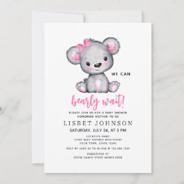 Simple Cute We Can Bearly Wait Pink Baby Shower 招待状