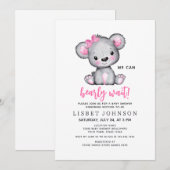 Simple Cute We Can Bearly Wait Pink Baby Shower 招待状 (正面/裏面)