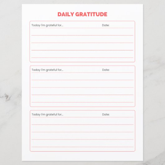 Simple Daily Gratitude Journal Worksheet (正面)