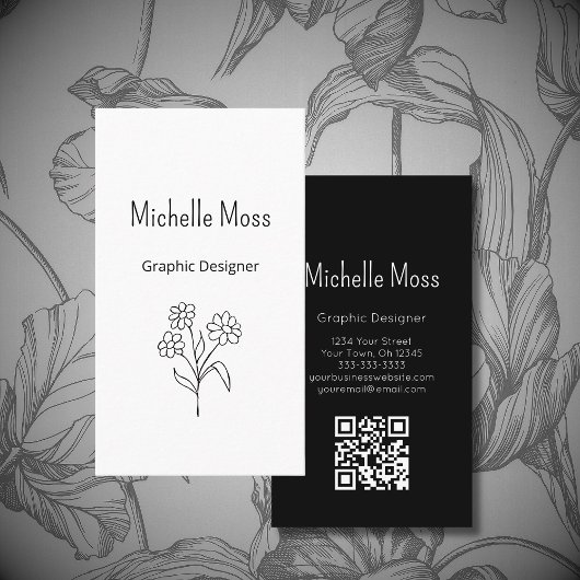Simple Daisy QR code Floral Graphic Designer 名刺