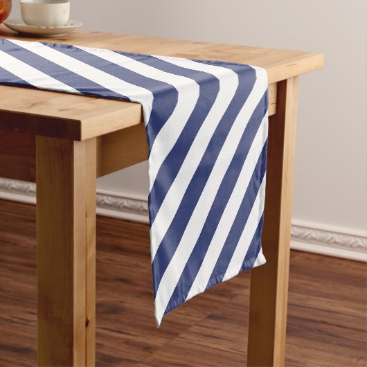 Simple Dark Blue and White Stripes Pattern  ショートテーブルランナー (インサイチュ)