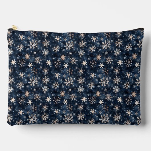 Simple Dark Blue with Snowflakes アクセサリーポーチ (正面)