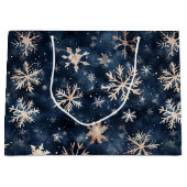 Simple Dark Blue with Snowflakes Pattern ラージペーパーバッグ (正面)