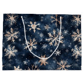 Simple Dark Blue with Snowflakes Pattern ラージペーパーバッグ (裏面)