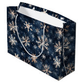 Simple Dark Blue with Snowflakes Pattern ラージペーパーバッグ (裏面アングル)