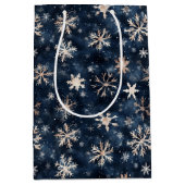 Simple Dark Blue with Snowflakes Wine Small and ミディアムペーパーバッグ (正面)