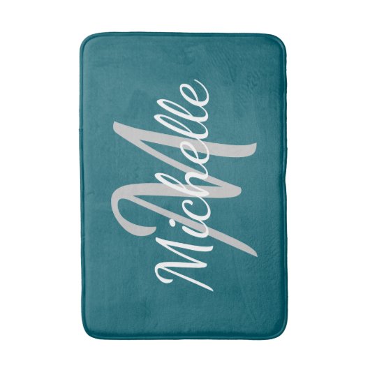 Simple dark teal Bold Typography & Name Monogram バスマット (正面縦)