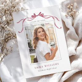 Simple Deep Blush Ribbon Bow Graduation  案内状