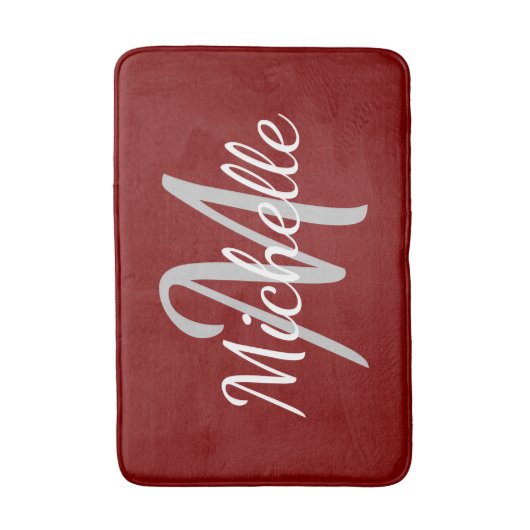 Simple deep red Bold Typography & Name Monogram バスマット (正面縦)