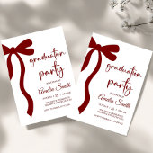 Simple Deep Red Bow graduation party invitation 招待状