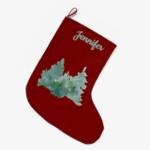 Simple Deep Red & Green Named Christmas Tree   ラージクリスマスストッキング (正面 (吊り時))