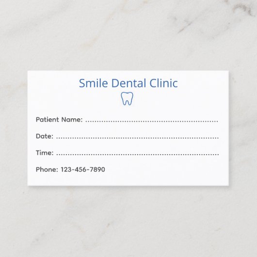 Simple Dental Appointment Card with Tooth Icon 予約カード (正面)