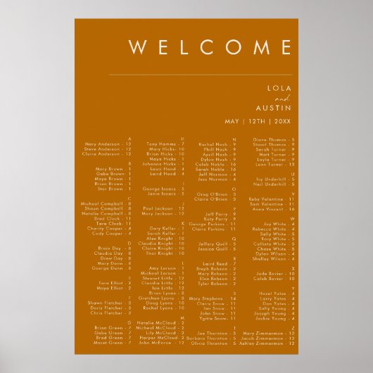 Simple Desert | Burnt Orange Alphabetical Seating ポスター (正面)