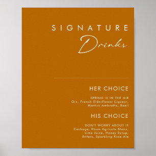 Simple Desert Burnt Orange Signature Drinks Sign ポスター