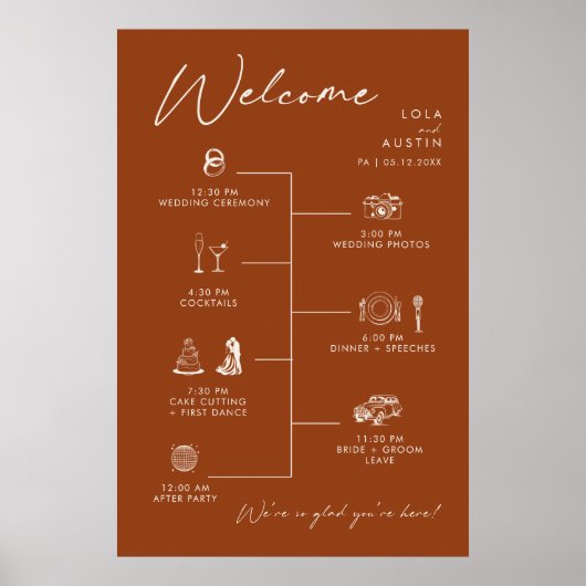 Simple Desert Wedding Timeline Sign ポスター (正面)