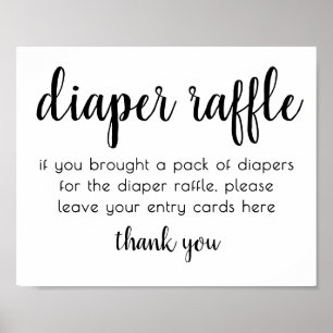 Simple Diaper Raffle Black and White Baby Shower ポスター