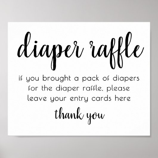 Simple Diaper Raffle | Black and White Baby Shower ポスター (正面)