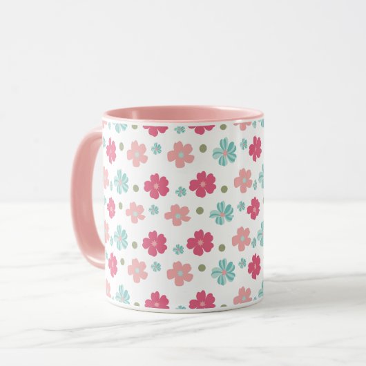 Simple Ditsy Floral in Pink and Teal マグカップ (正面左)