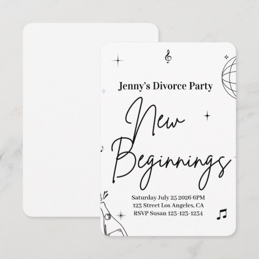 Simple Divorce Party Invite New Beginnings Funny (正面/裏面)