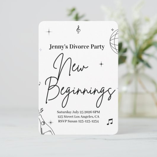 Simple Divorce Party Invite New Beginnings Funny (スタンド正面)