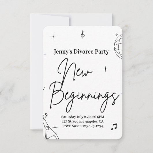 Simple Divorce Party Invite New Beginnings Funny (正面)