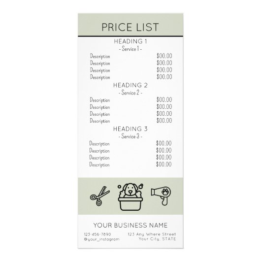 Simple Dog grooming service price list ラックカード (正面)