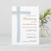Simple Dusty Blue Cross Boy Christening Baptism 招待状 (スタンド正面)
