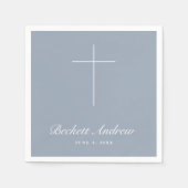 Simple Dusty Blue Cross Script Baptism スタンダードカクテルナプキン (正面)