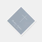 Simple Dusty Blue Cross Script Baptism スタンダードカクテルナプキン (角)