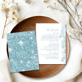 Simple Dusty Blue Floral Garden Wedding Details エンクロージャーカード