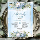 Simple Dusty Blue Floral Gold Frame Dinner Invite 招待状
