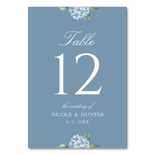 Simple Dusty Blue Hydrangea Wedding Table Number テーブルナンバー (正面)