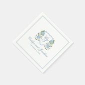 Simple Dusty Blue Monogram Crest Wedding スタンダードカクテルナプキン (角)