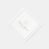 Simple Dusty Blue Monogram Crest Wedding スタンダードカクテルナプキン (角)