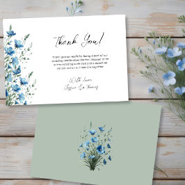 Simple Dusty Blue & Sage Boho Wildflowers Wedding サンキューカード