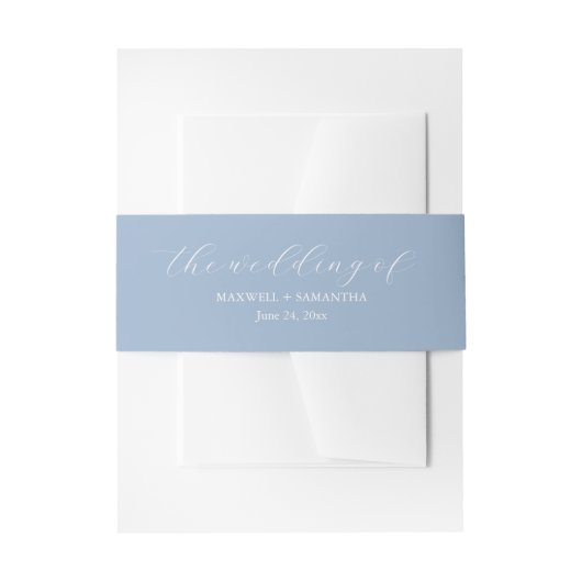 Simple Dusty Blue Wedding Invitation Belly Band 招待状ベリーバンド (正面例)
