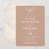 Simple Dusty Peach Pearl Bow Trendy Wedding 招待状 (正面/裏面)