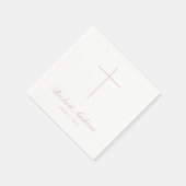 Simple Dusty Pink Cross Script Baptism スタンダードカクテルナプキン (角)