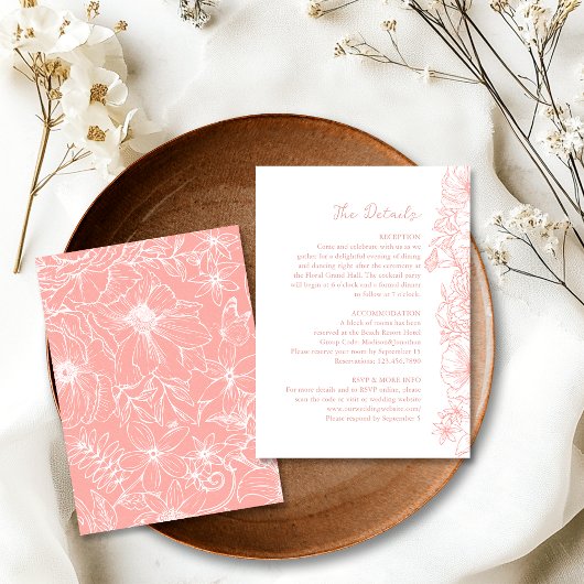 Simple Dusty Pink Floral Garden Wedding Details エンクロージャーカード