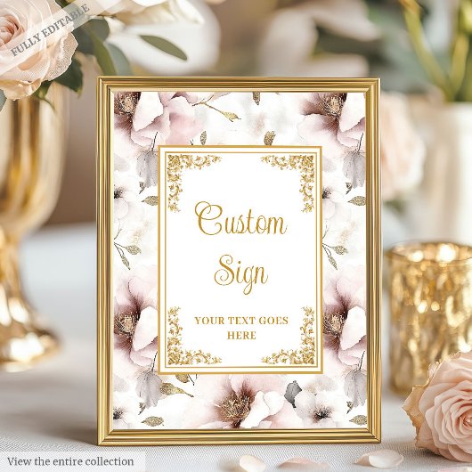 Simple dusty pink flowers and gold wedding custom  ポスター