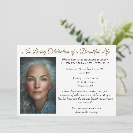 Simple Editable Celebration of Life Invitation 招待状 (スタンド正面)