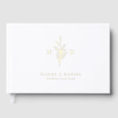 Simple elegance botanical leaves monogram wedding ゲストブック (正面)