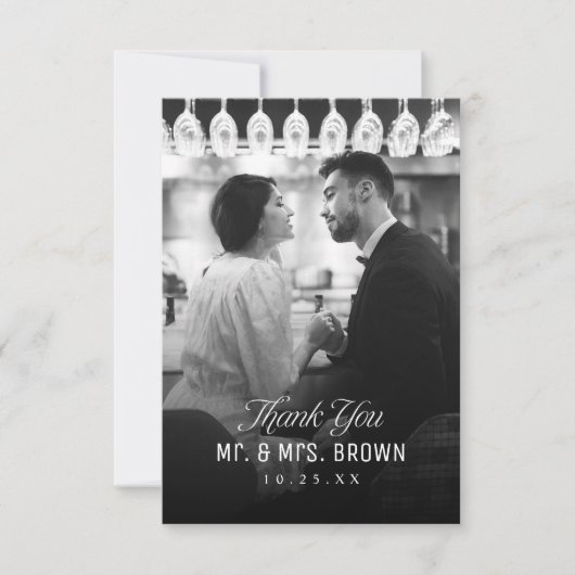 Simple Elegance Classy Script Photo Wedding  サンキューカード (正面)