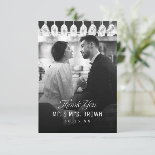 Simple Elegance Classy Script Photo Wedding  サンキューカード (スタンド正面)