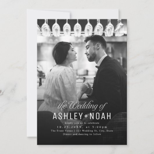 Simple Elegance Classy Script Photo Wedding  招待状 (正面)