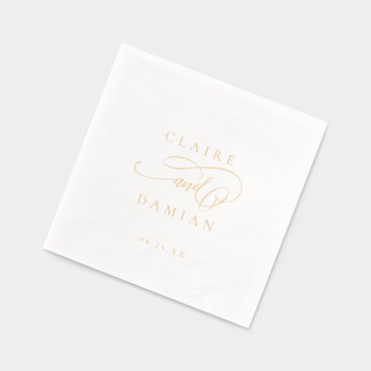 Simple Elegance Romantic Script Classic Wedding  箔ナプキン (左)