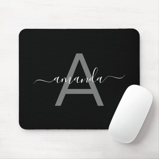 Simple Elegant Add Your Name & Monogrammed Black  マウスパッド (マウス)