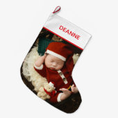 Simple Elegant Baby's First Christmas 1 Photo ラージクリスマスストッキング (正面 (吊り時))