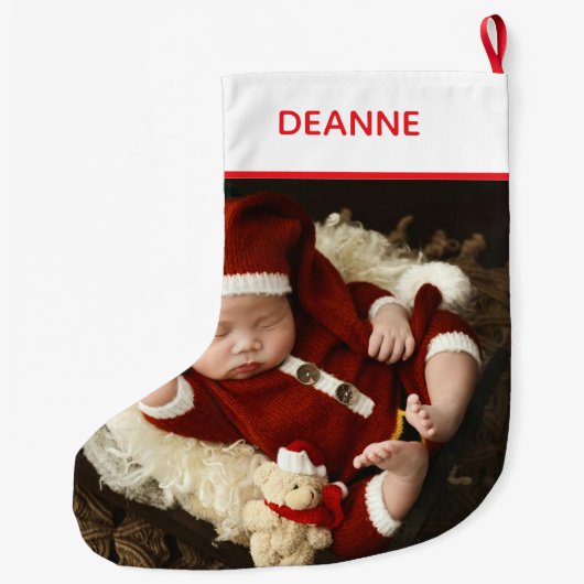 Simple Elegant Baby's First Christmas 1 Photo ラージクリスマスストッキング (裏面)