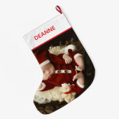 Simple Elegant Baby's First Christmas 1 Photo ラージクリスマスストッキング (裏面 (吊り時))